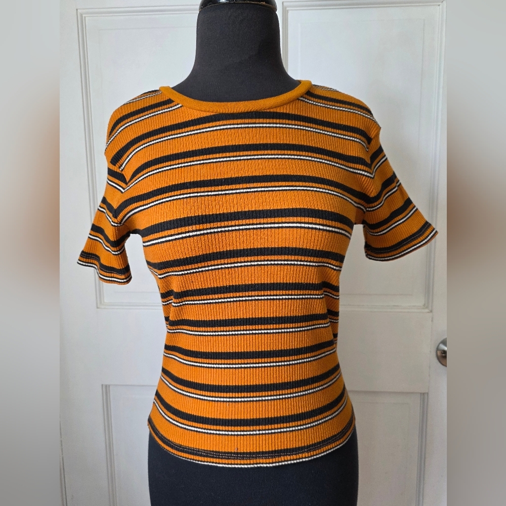 Zara Trafaluc Orange Striped Tee